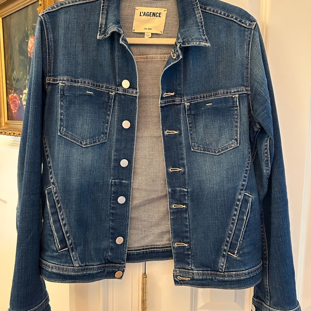 L'AGENCE Blue Denim Celine Jacket size L